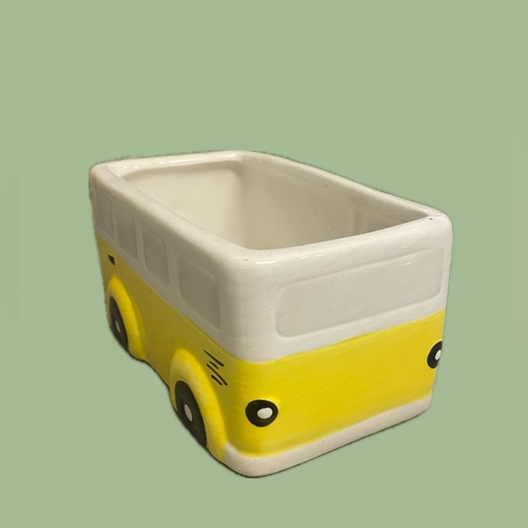 Cute Yellow and White Ceramic Bus Planter - Picture 2 of 4